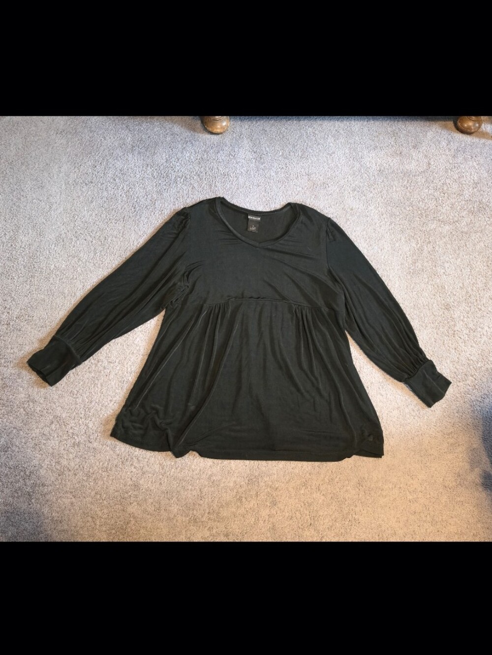 Black Long-Sleeve Empire Waist Babydoll Top Size 1X